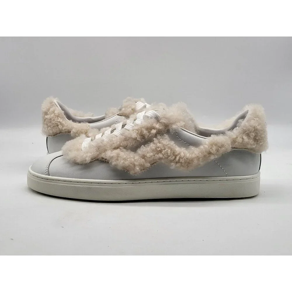 Stuart Weitzman Daryl Cozy Shearling Sneakers Women's 5.5B White Leather‎ NWOB